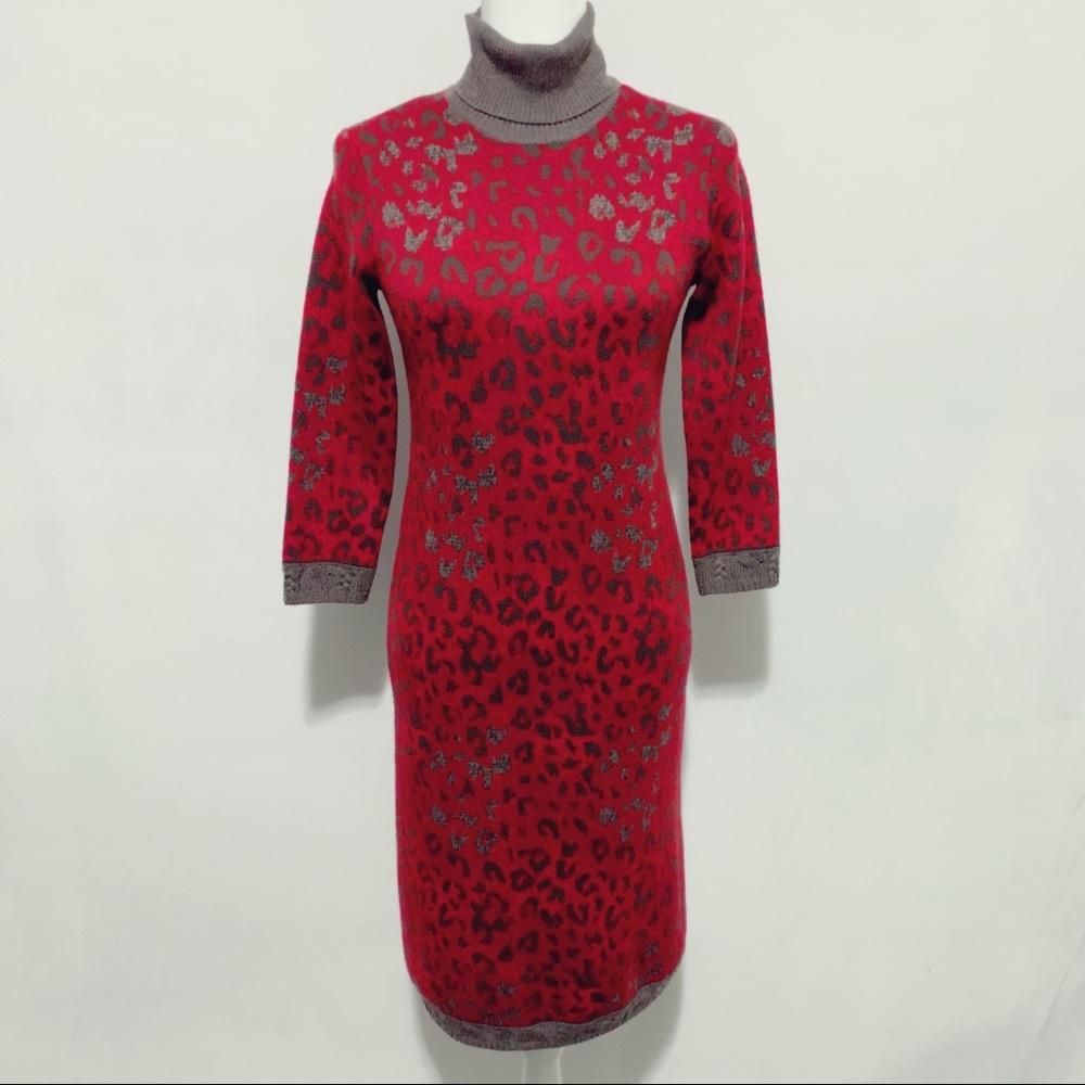NWOT WORTH Animal Print Turtleneck Sweater Dress